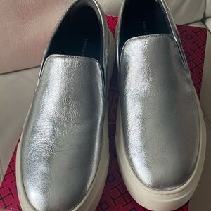 Silver Slip-On women shoes.
